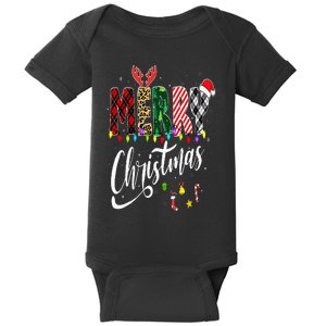 Cute Merry Christmas Leopard Buffalo Red Plaid Baby Bodysuit