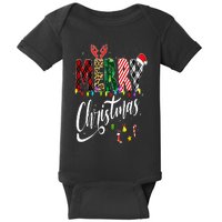 Cute Merry Christmas Leopard Buffalo Red Plaid Baby Bodysuit