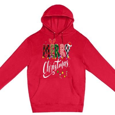 Cute Merry Christmas Leopard Buffalo Red Plaid Premium Pullover Hoodie