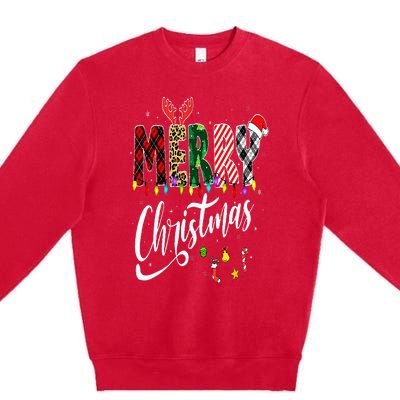 Cute Merry Christmas Leopard Buffalo Red Plaid Premium Crewneck Sweatshirt