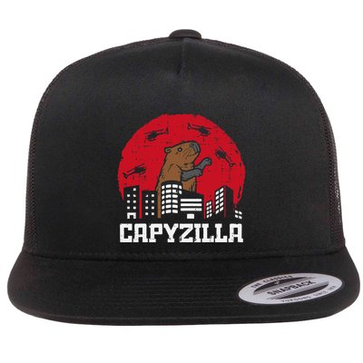 Capybara Monster Capyzilla Funny Capy Rodent Flat Bill Trucker Hat