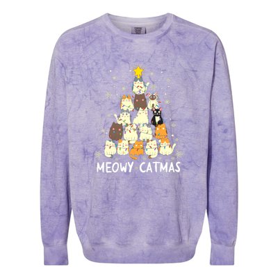 Catmas Meowy Christmas Cat Tree Funny Colorblast Crewneck Sweatshirt