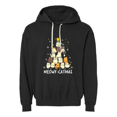 Catmas Meowy Christmas Cat Tree Funny Garment-Dyed Fleece Hoodie