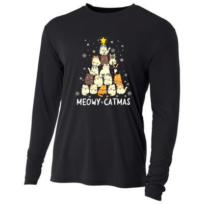 Catmas Meowy Christmas Cat Tree Funny Cooling Performance Long Sleeve Crew