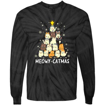 Catmas Meowy Christmas Cat Tree Funny Tie-Dye Long Sleeve Shirt