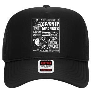 Catnip Madness Cute Kitten Cat Lover Gift For Cat Owners High Crown Mesh Back Trucker Hat