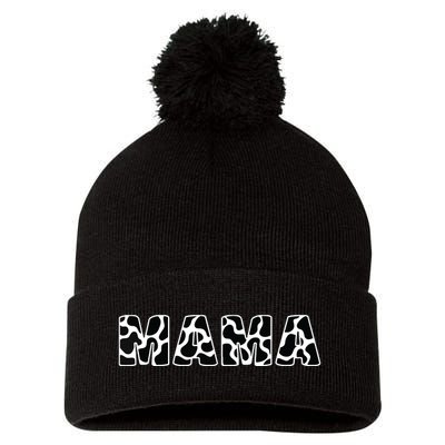 Cute Mama Cow Print Black White Mother Animal Pattern Pom Pom 12in Knit Beanie