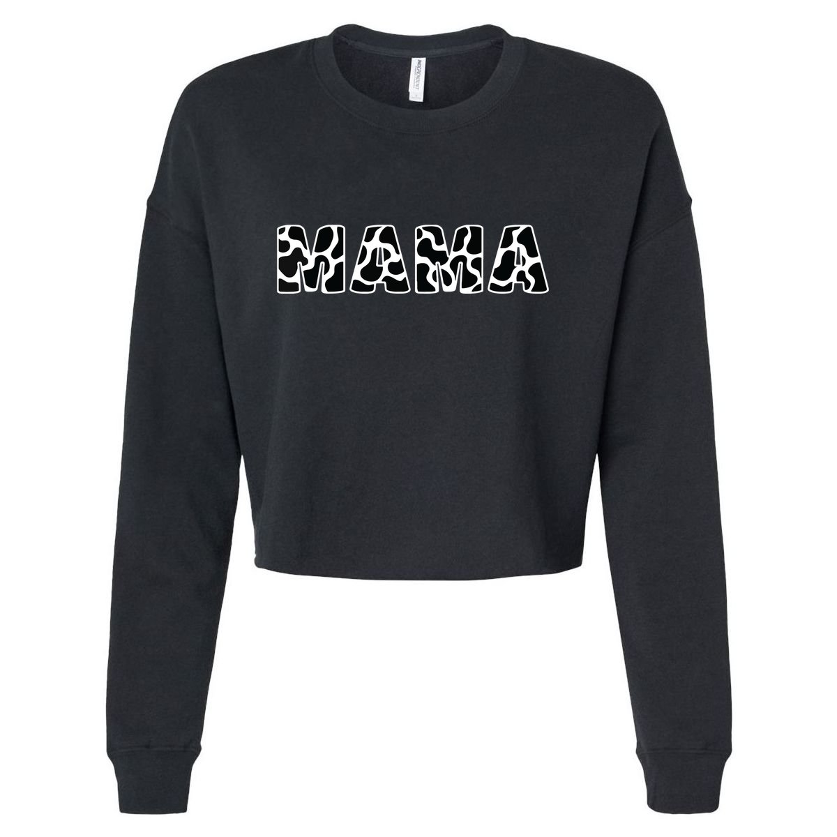 Cute Mama Cow Print Black White Mother Animal Pattern Cropped Pullover Crew
