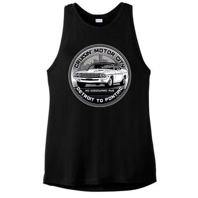 Cruisin Motor City Detroit To Pontiac Classic Muscle Car Ladies PosiCharge Tri-Blend Wicking Tank