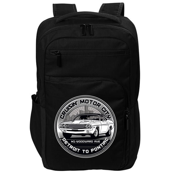 Cruisin Motor City Detroit To Pontiac Classic Muscle Car Impact Tech Backpack