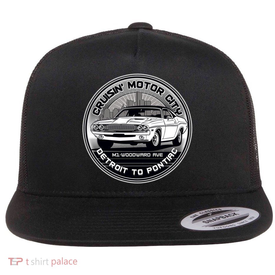 Cruisin Motor City Detroit To Pontiac Classic Muscle Car Flat Bill Trucker Hat