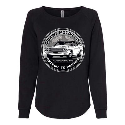 Cruisin Motor City Detroit To Pontiac Classic Muscle Car Womens California Wash Sweatshirt