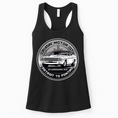 Cruisin Motor City Detroit To Pontiac Classic Muscle Car Womens Tank Top