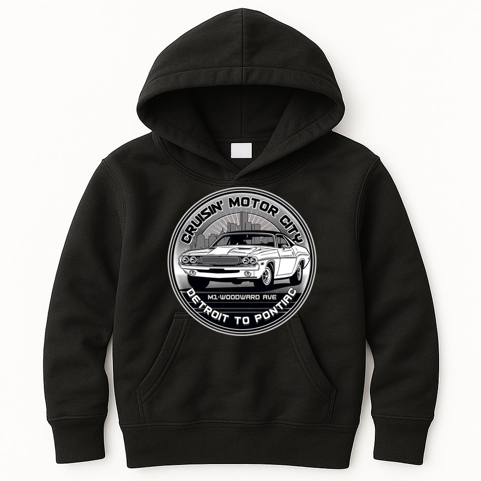 Cruisin Motor City Detroit To Pontiac Classic Muscle Car Kids Hoodie