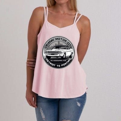 Cruisin Motor City Detroit To Pontiac Classic Muscle Car Women's Strappy Tank