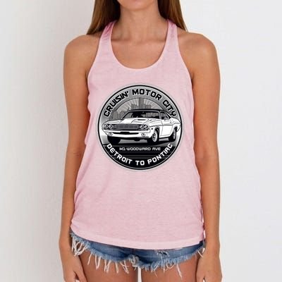 Cruisin Motor City Detroit To Pontiac Classic Muscle Car Women's Knotted Racerback Tank