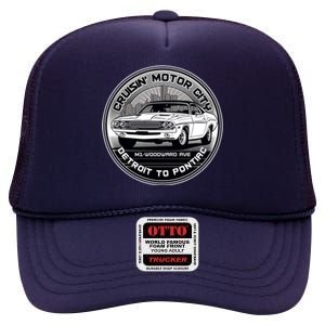 Cruisin Motor City Detroit To Pontiac Classic Muscle Car High Crown Mesh Back Trucker Hat