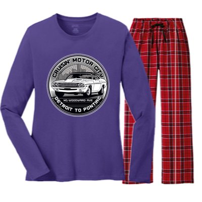 Cruisin Motor City Detroit To Pontiac Classic Muscle Car Women's Long Sleeve Flannel Pajama Set 