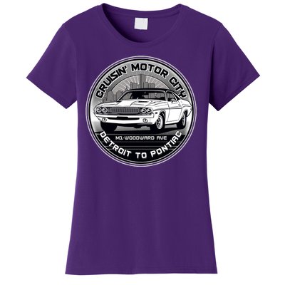 Cruisin Motor City Detroit To Pontiac Classic Muscle Car Women's T-Shirt