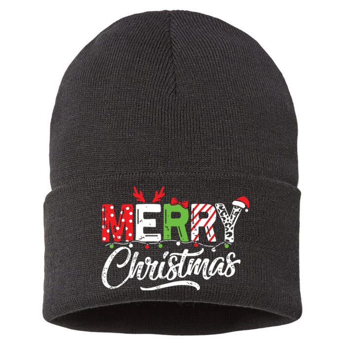 Cute Merry Christmas Matching Family Christmas Sustainable Knit Beanie