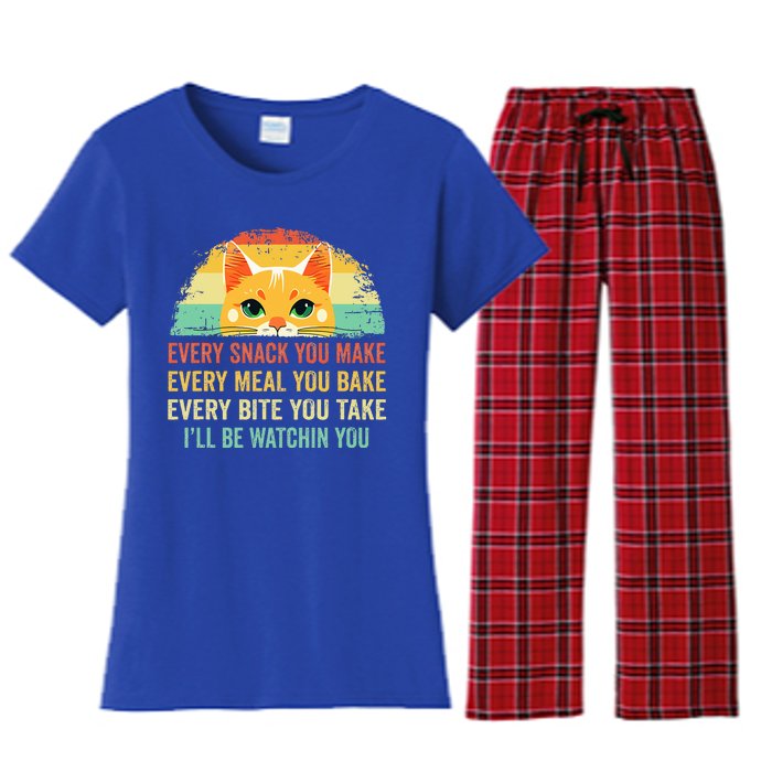 Cat Mom Dad Owner Funny Every Snack You Make Women's Flannel Pajama Set