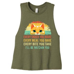 Cat Mom Dad Owner Funny Every Snack You Make Women's Racerback Cropped Tank