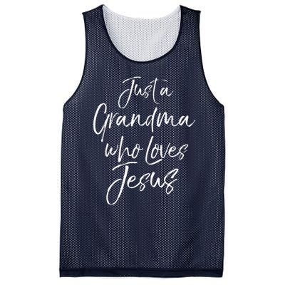 Christian Mother's Day Gift Just A Grandma Who Loves Jesus Mesh Reversible Basketball Jersey Tank