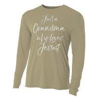 Christian Mother's Day Gift Just A Grandma Who Loves Jesus Cooling Performance Long Sleeve Crew