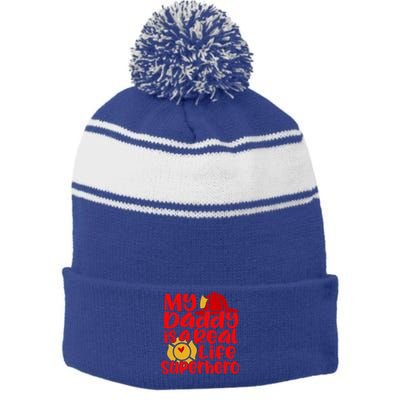 Cute My Daddy Is A Real Life Superhero Gift Stripe Pom Pom Beanie