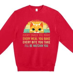 Cat Mom Dad Owner Funny Every Snack You Make For Cats Lover Premium Crewneck Sweatshirt