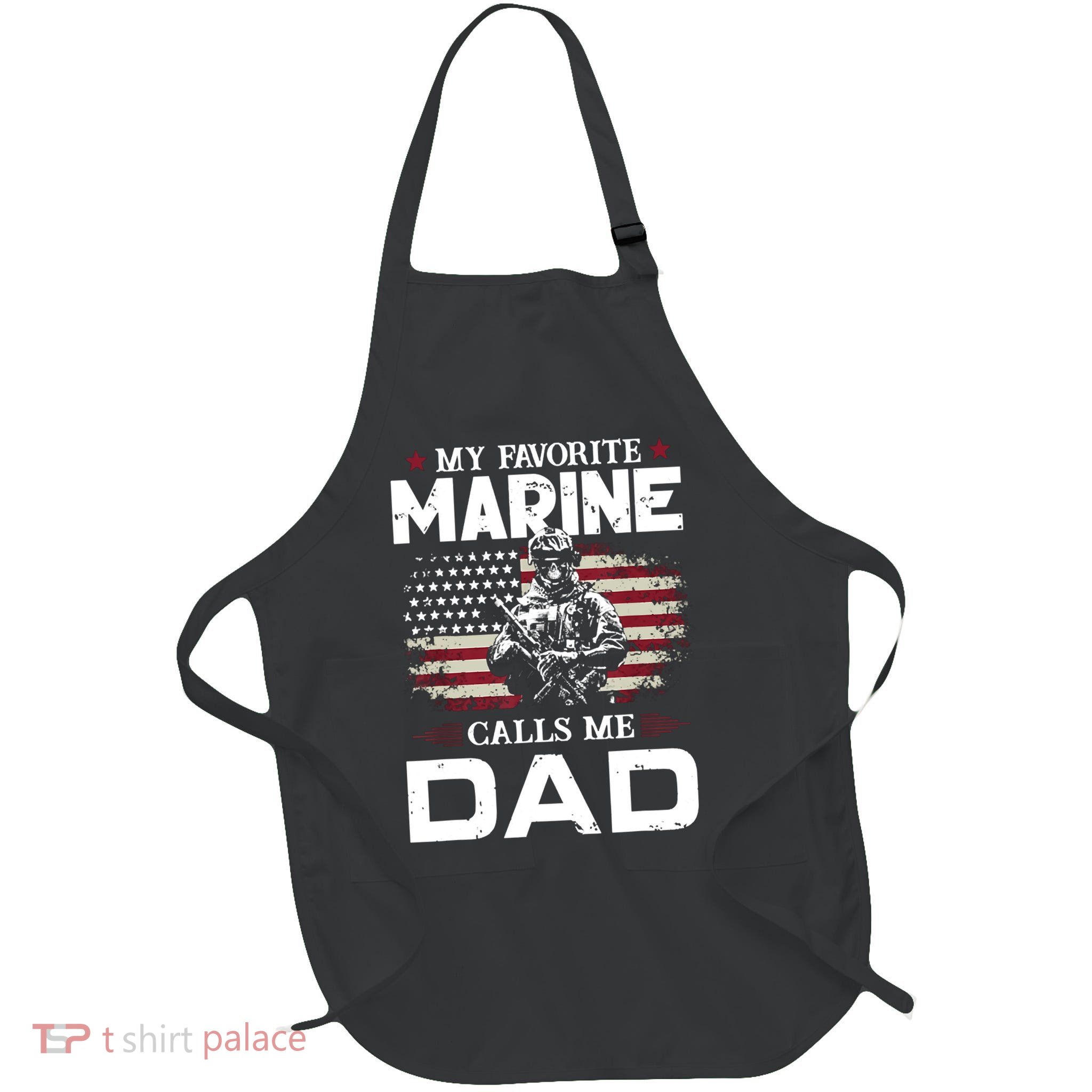 Call Me Dad My Favorite Marine Usa Flag Full-Length Apron With Pockets
