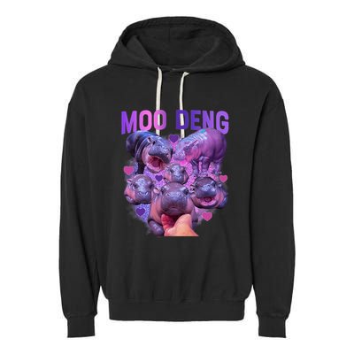 Cute Moo Deng Funny Baby Hippo Pygmy Hippopotamus Garment-Dyed Fleece Hoodie