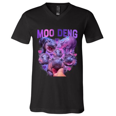 Cute Moo Deng Funny Baby Hippo Pygmy Hippopotamus V-Neck T-Shirt