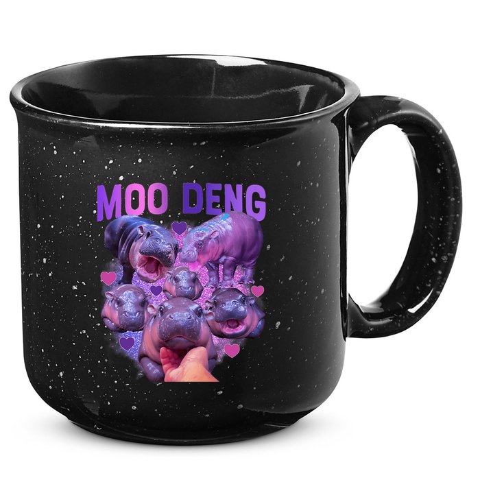 Cute Moo Deng Funny Baby Hippo Pygmy Hippopotamus 15oz Campfire Ceramic Mug