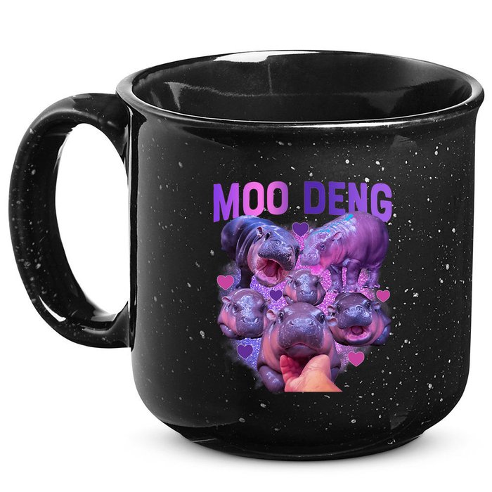Cute Moo Deng Funny Baby Hippo Pygmy Hippopotamus 15oz Campfire Ceramic Mug