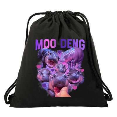 Cute Moo Deng Funny Baby Hippo Pygmy Hippopotamus Drawstring Bag