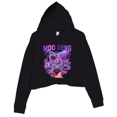 Cute Moo Deng Funny Baby Hippo Pygmy Hippopotamus Crop Fleece Hoodie