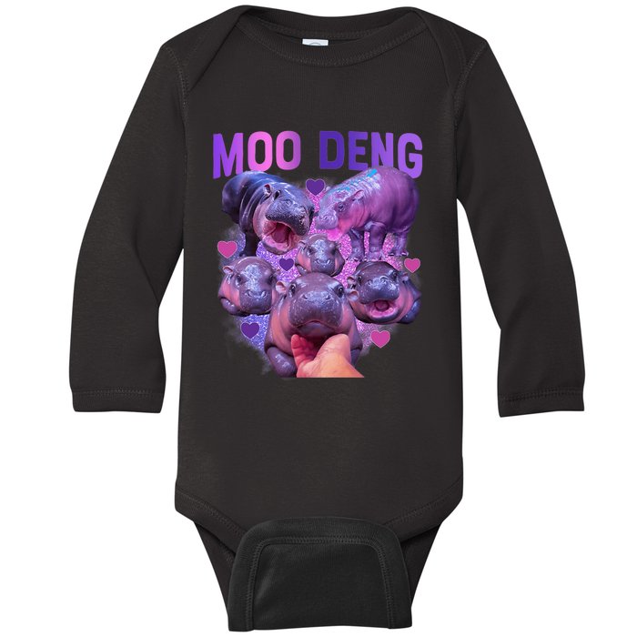 Cute Moo Deng Funny Baby Hippo Pygmy Hippopotamus Baby Long Sleeve Bodysuit