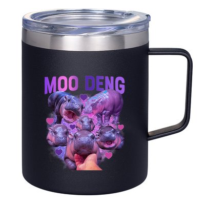 Cute Moo Deng Funny Baby Hippo Pygmy Hippopotamus 12oz Stainless Steel Coffee Mug