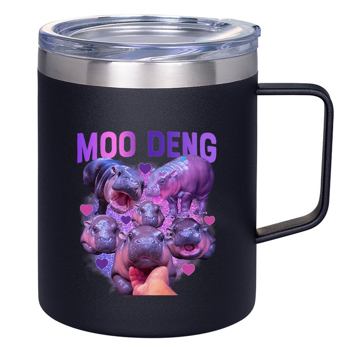 Cute Moo Deng Funny Baby Hippo Pygmy Hippopotamus 12oz Stainless Steel Coffee Mug