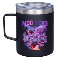 Cute Moo Deng Funny Baby Hippo Pygmy Hippopotamus 12oz Stainless Steel Coffee Mug