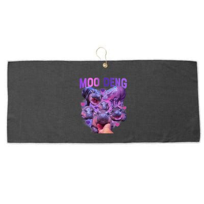 Cute Moo Deng Funny Baby Hippo Pygmy Hippopotamus Large Microfiber Waffle Golf Towel