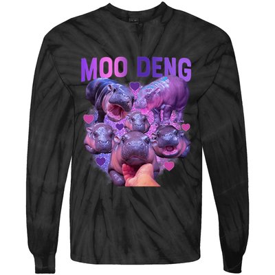 Cute Moo Deng Funny Baby Hippo Pygmy Hippopotamus Tie-Dye Long Sleeve Shirt