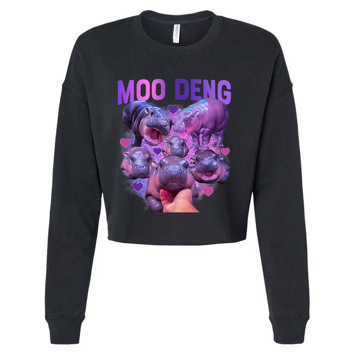 Cute Moo Deng Funny Baby Hippo Pygmy Hippopotamus Cropped Pullover Crew