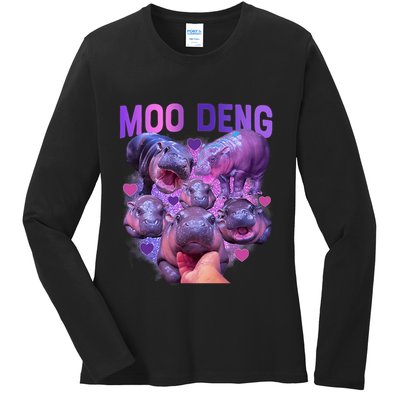 Cute Moo Deng Funny Baby Hippo Pygmy Hippopotamus Ladies Long Sleeve Shirt
