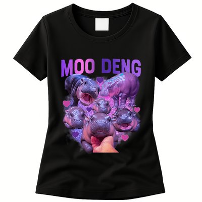 Cute Moo Deng Funny Baby Hippo Pygmy Hippopotamus Womens T-Shirt