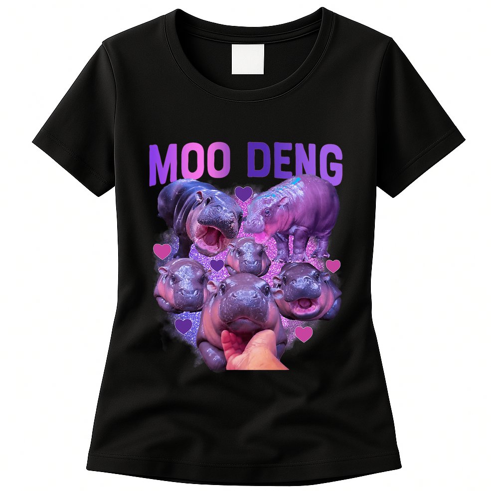 Cute Moo Deng Funny Baby Hippo Pygmy Hippopotamus Womens T-Shirt