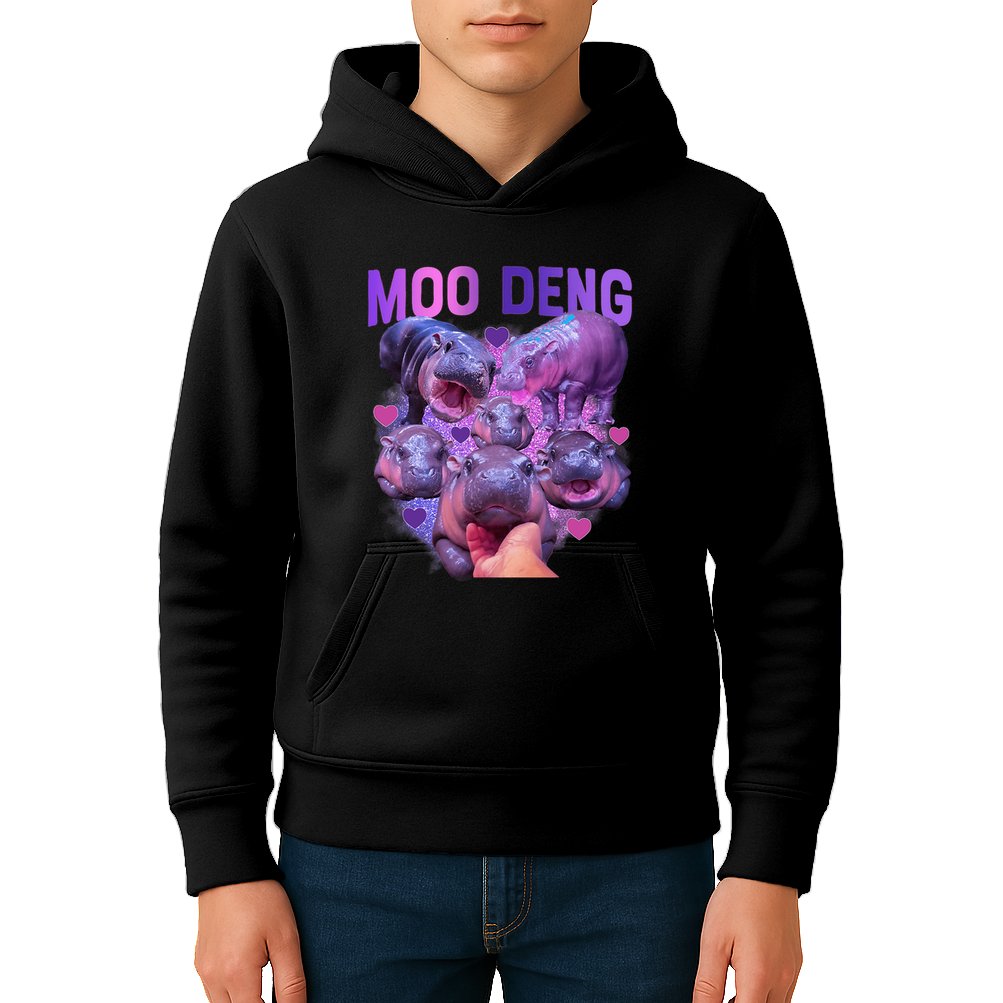 Cute Moo Deng Funny Baby Hippo Pygmy Hippopotamus Kids Hoodie