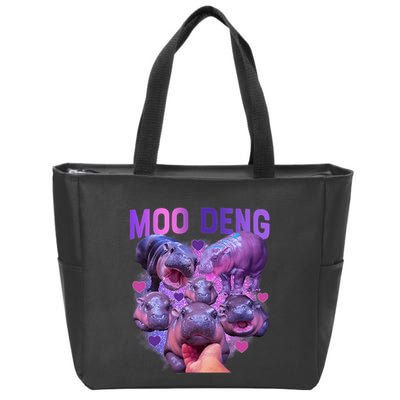 Cute Moo Deng Funny Baby Hippo Pygmy Hippopotamus Zip Tote Bag