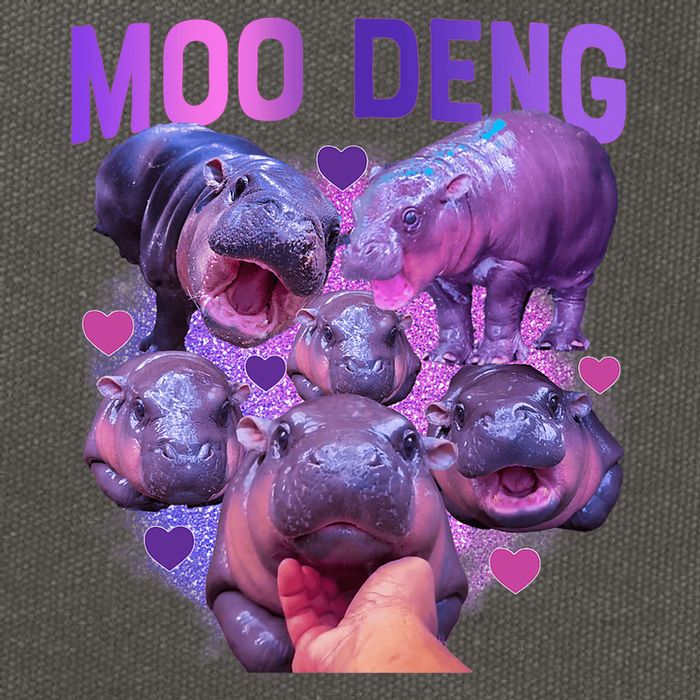 Cute Moo Deng Funny Baby Hippo Pygmy Hippopotamus Cotton Canvas Backpack